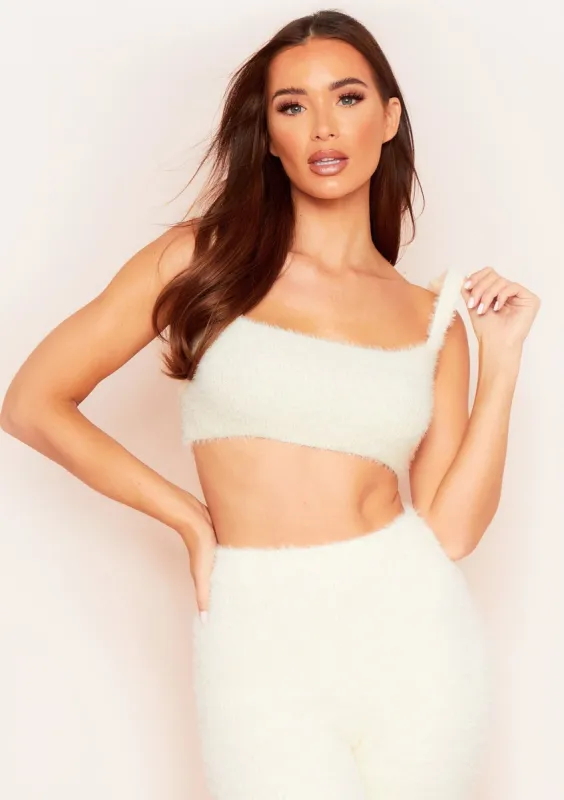 Sierra Cream Fluffy Thick Knit Square Neck Crop Top sold by Missy Empire