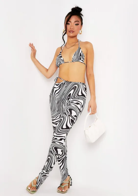 Shea Black Zebra Print Tie Waist Split Hem Trouser sold by Missy Empire