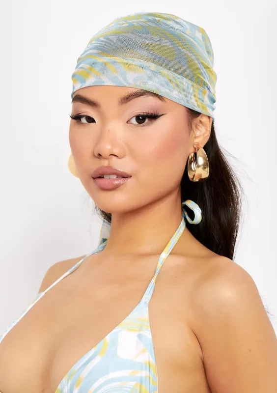 Maria Blue Yellow Swirl Print Bandana sold by Missy Empire