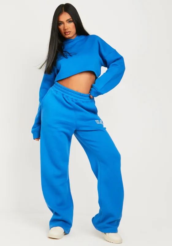 Paris Blue Straight Leg Jogger sold by Missy Empire