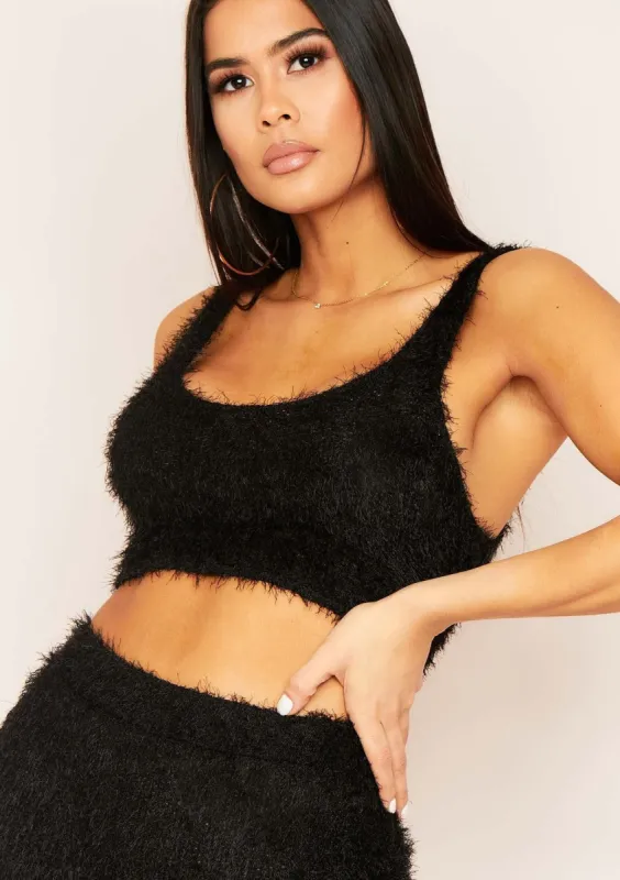 Siyanah Black Fluffy Knit Vest Crop Top sold by Missy Empire
