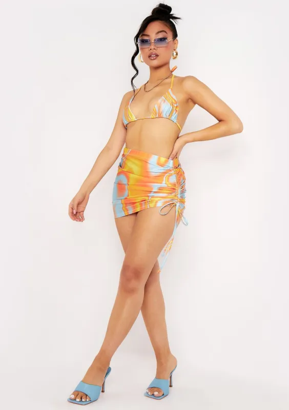 Tillie Orange Print Ruched Skirt sold by Missy Empire