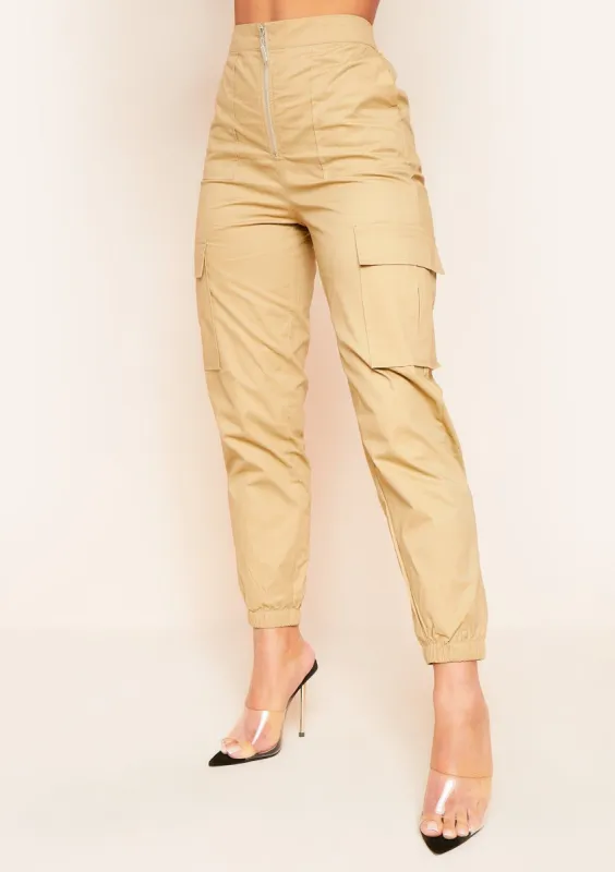 Vanina Beige Cargo Pocket Trousers sold by Missy Empire