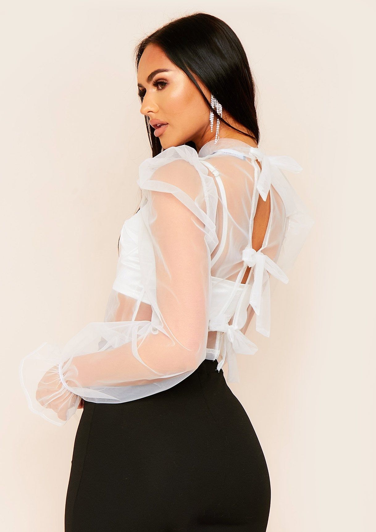 Amari White Mesh Tie Back Top sold by Missy Empire product image thumbnail 2