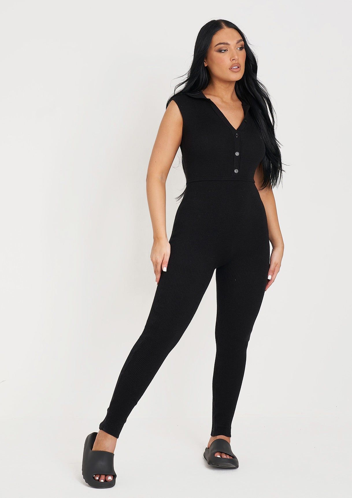 Marli Black Knitted Button Front Sleeveless Jumpsuit sold by Missy Empire product image thumbnail 5