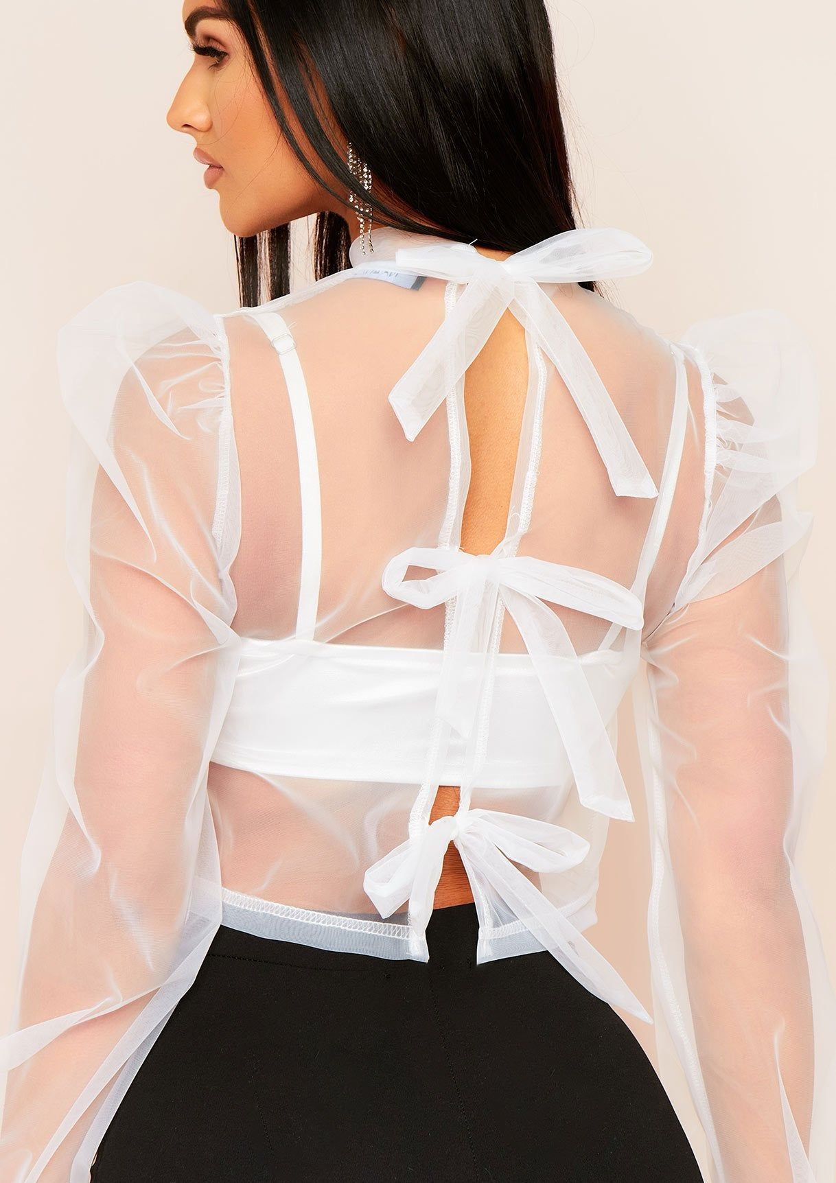 Amari White Mesh Tie Back Top sold by Missy Empire product image thumbnail 4