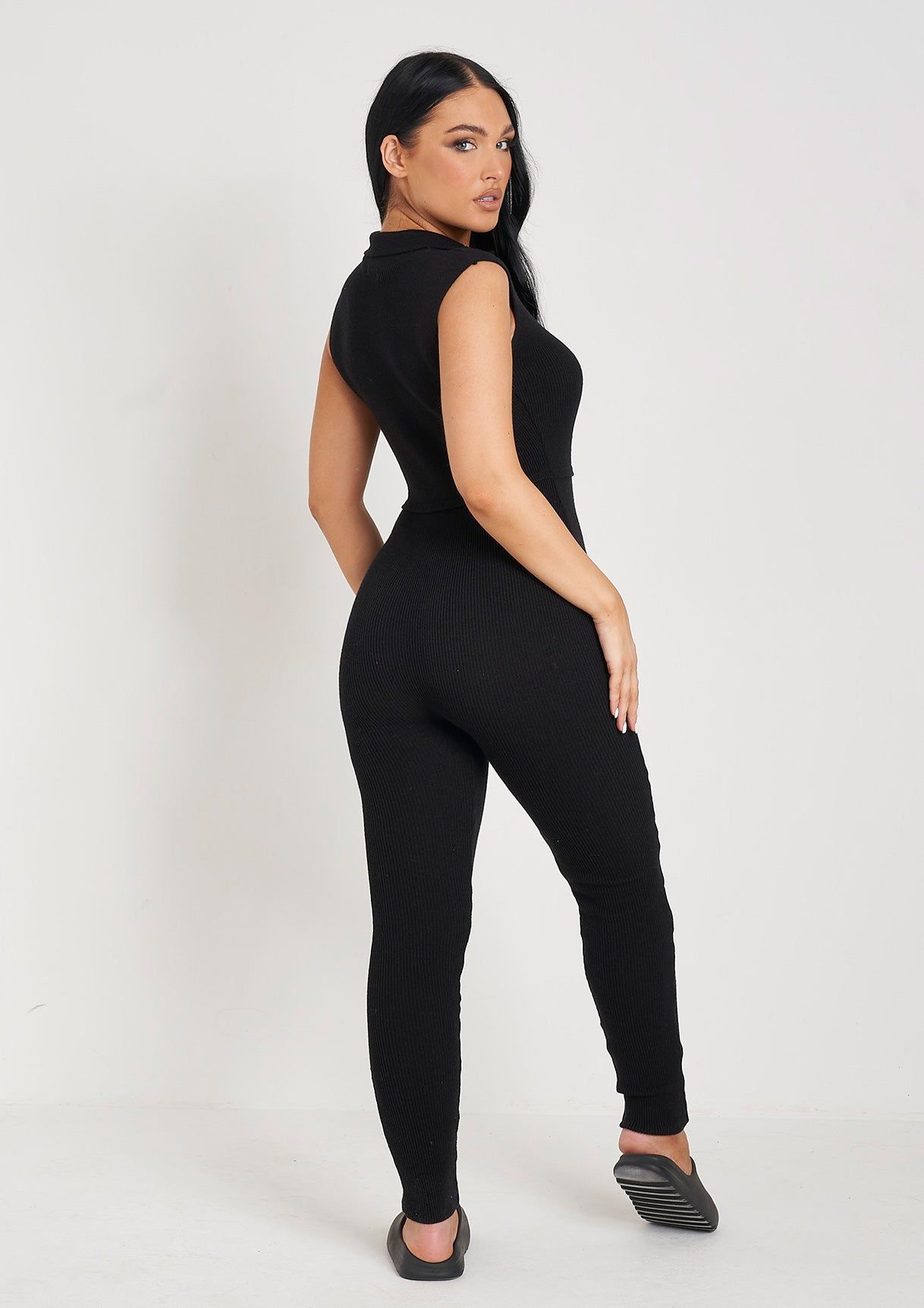 Marli Black Knitted Button Front Sleeveless Jumpsuit sold by Missy Empire product image thumbnail 4