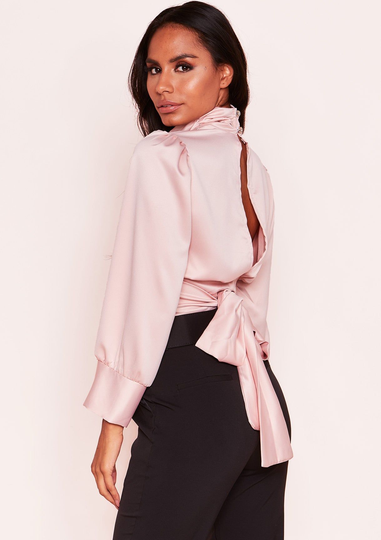 Linda Pink Satin Cut Out Tie Back Top sold by Missy Empire product image thumbnail 4