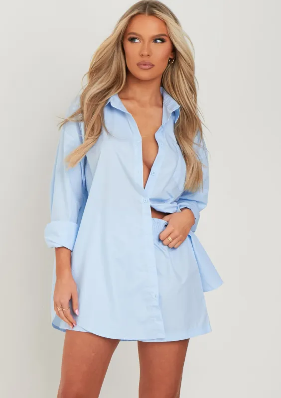 Clara Pastel Blue Thick Cotton Oversized Shirt sold by Missy Empire