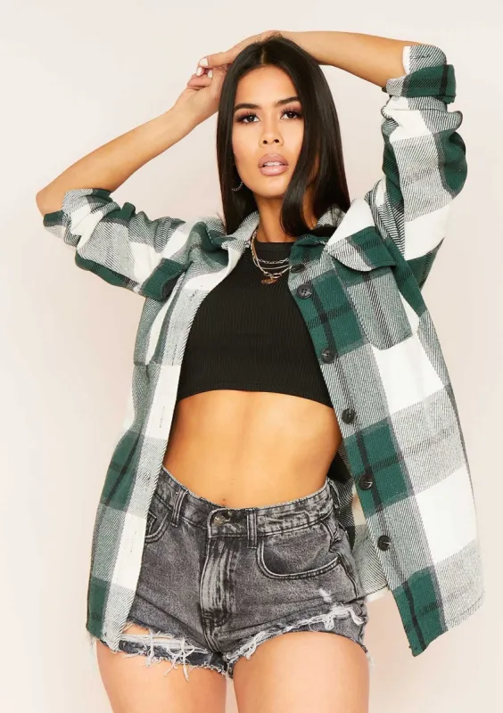 Mayanita Green Longline Check Shacket sold by Missy Empire