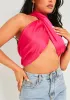 Dayna Pink Wrap Around Halterneck Scarf Top sold by Missy Empire