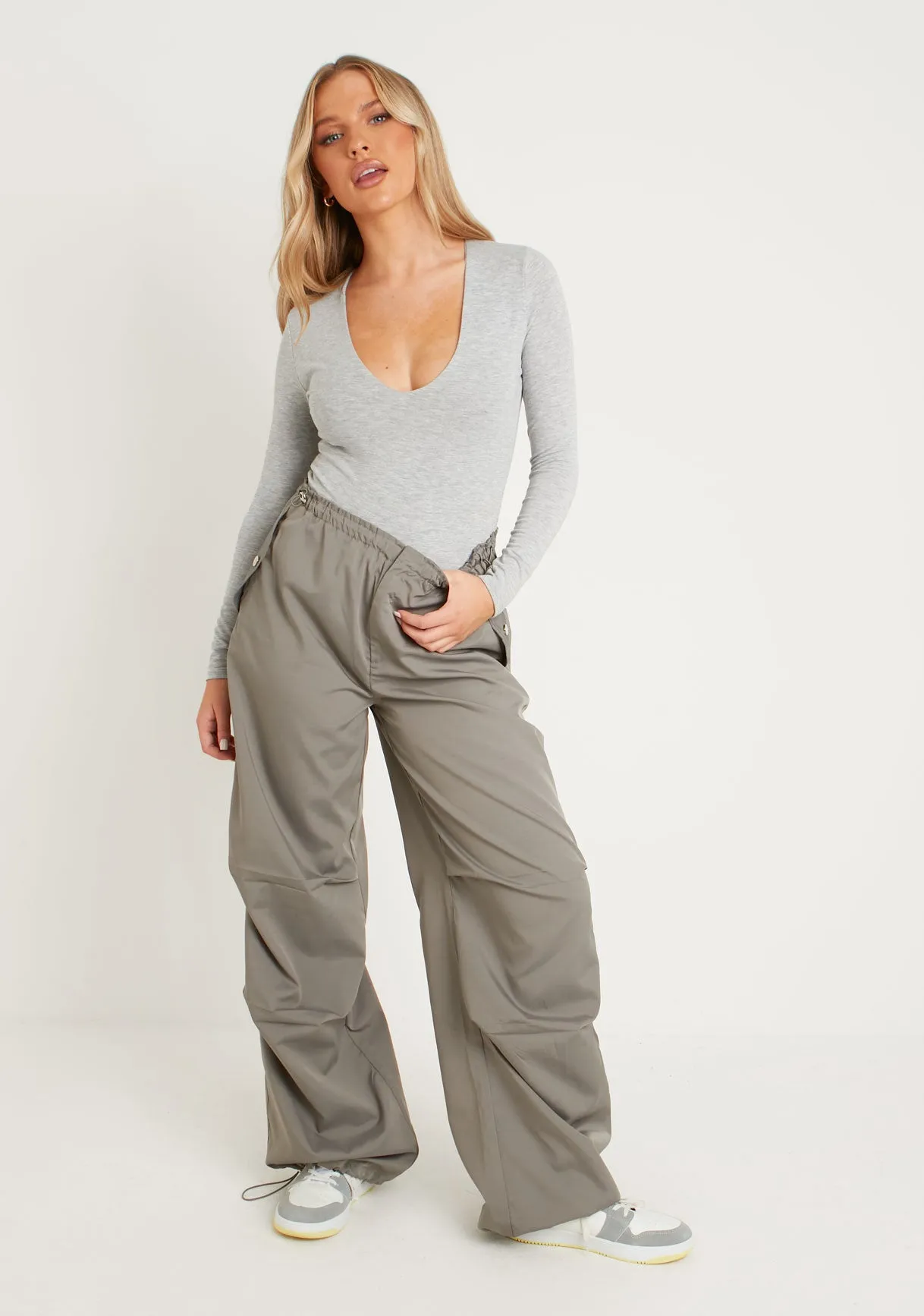 Lisa Grey Marl Long Sleeve Plunge Bodysuit sold by Missy Empire product image thumbnail 4