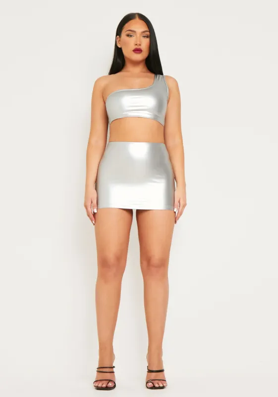 Imani Silver Metallic Micro Mini Skirt sold by Missy Empire