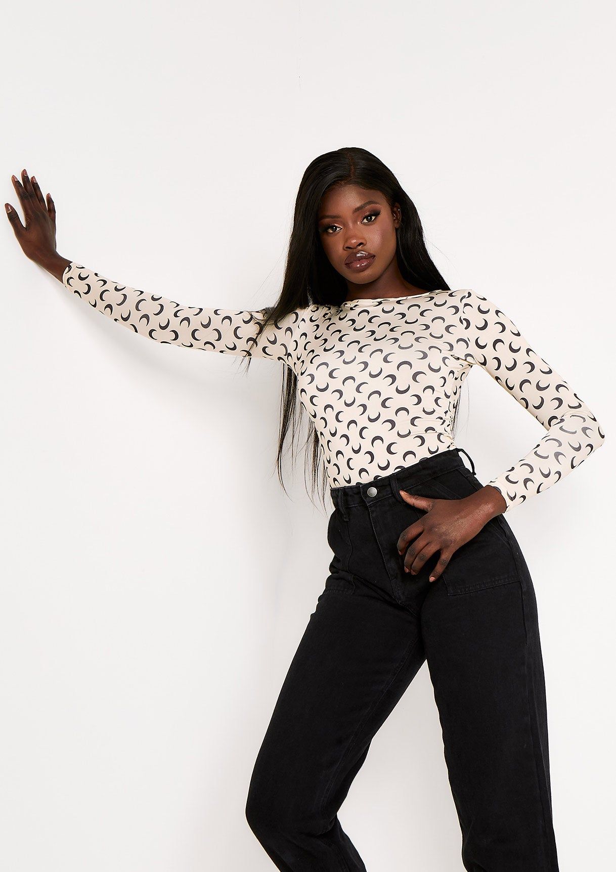 Caroline Cream Moon Print Bodysuit sold by Missy Empire product image thumbnail 2