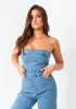 Zoey Light Blue Bandeau Denim Jumpsuit sold by Missy Empire