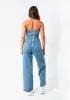 Zoey Light Blue Bandeau Denim Jumpsuit sold by Missy Empire