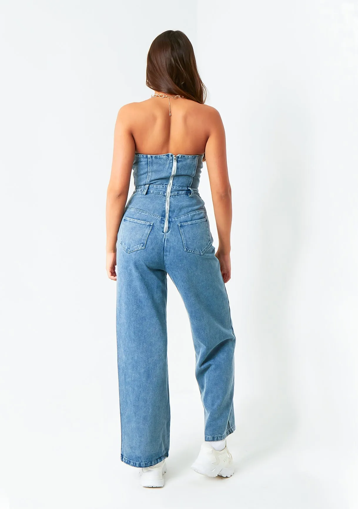 Zoey Light Blue Bandeau Denim Jumpsuit sold by Missy Empire product image thumbnail 3