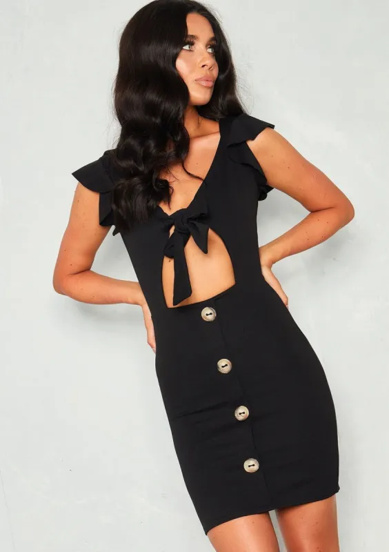 Addie Black Tie Button Dress sold by Missy Empire