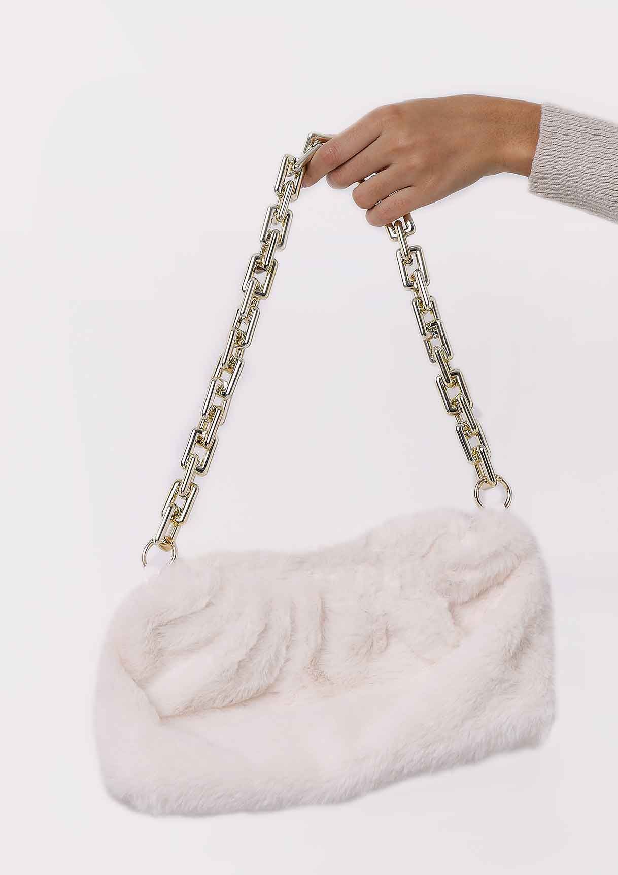 Kristen Cream Chunky Chain Fur Bag sold by Missy Empire