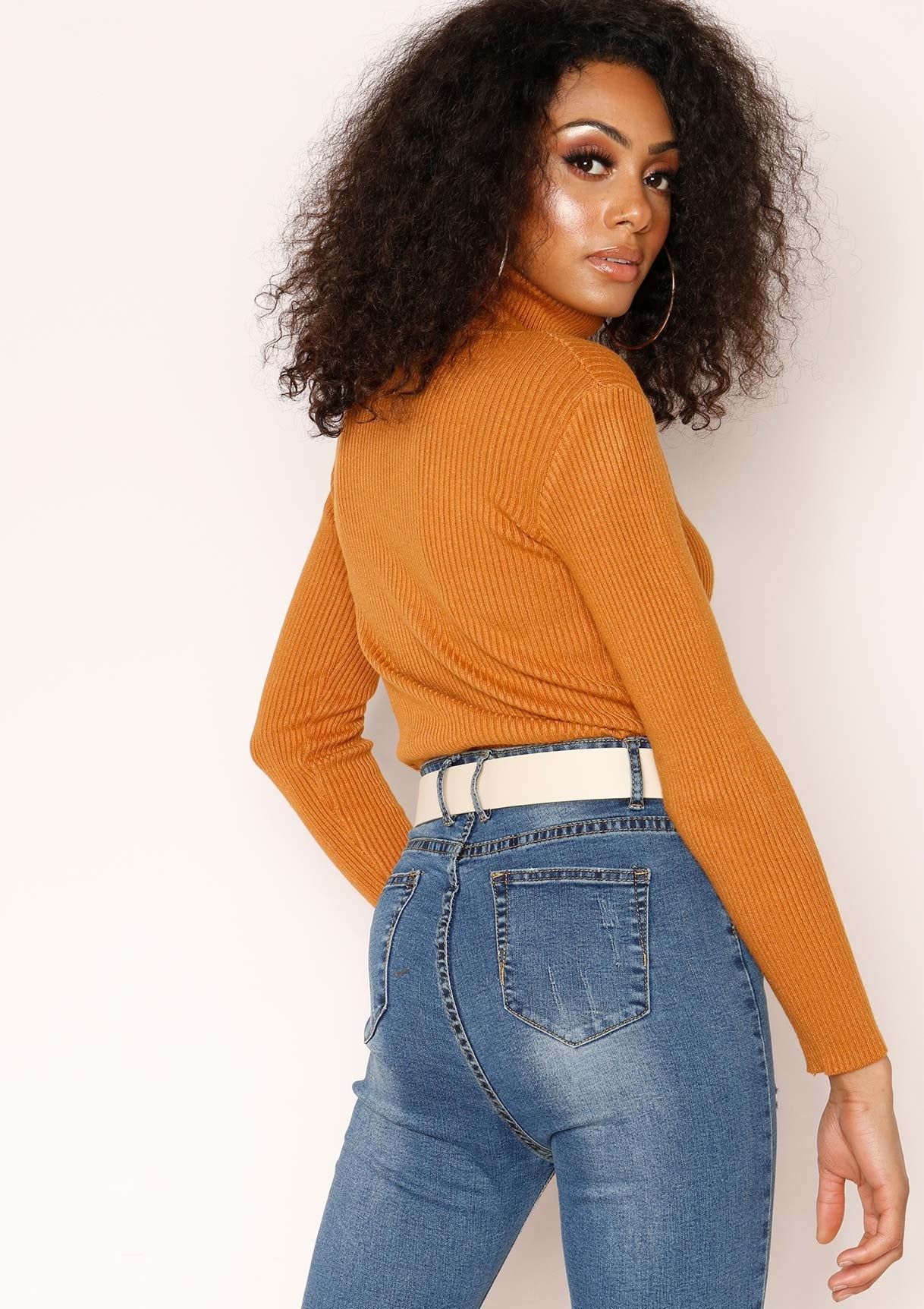 Tena Orange Knit Ribbed Roll Neck Jumper sold by Missy Empire product image thumbnail 2