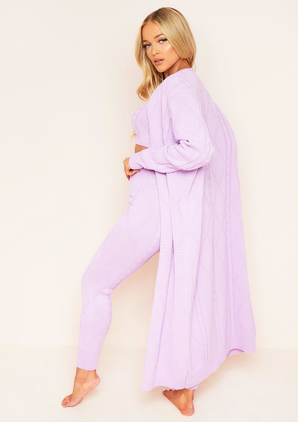 Rocha Lilac Cable Knitted Long Oversized Cardigan sold by Missy Empire
