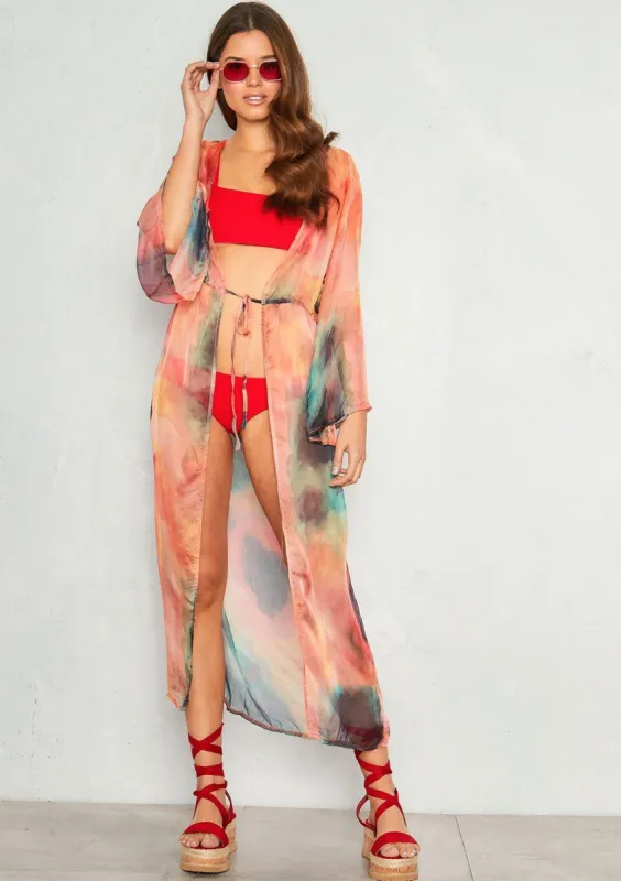 Abigail Orange Tie Dye Kimono sold by Missy Empire