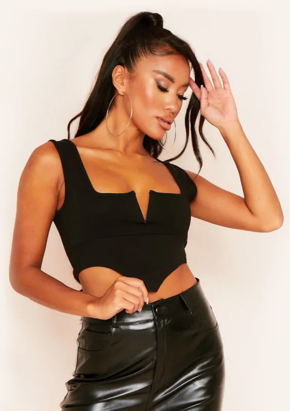 Celestina Black V Bar Square Neck Corset Crop Top sold by Missy Empire