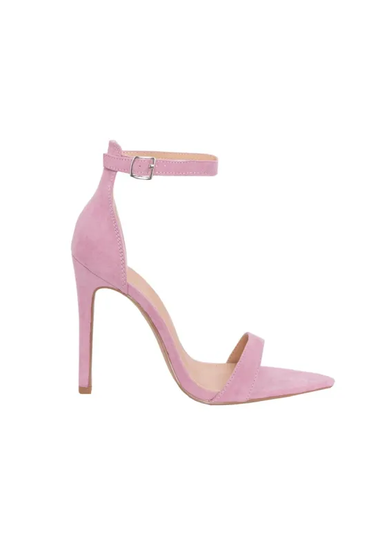 Alina Pink Faux Suede Pointed Strap Heels sold by Missy Empire