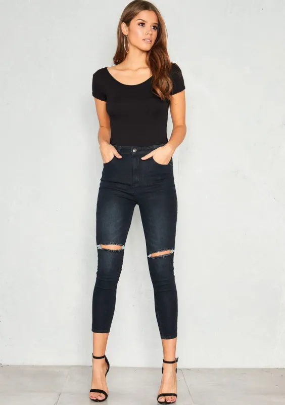 Adalyn Black Scoop Neck Bodysuit sold by Missy Empire