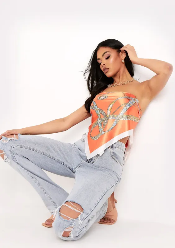 Maisey Orange Printed Bandana Scarf Top sold by Missy Empire