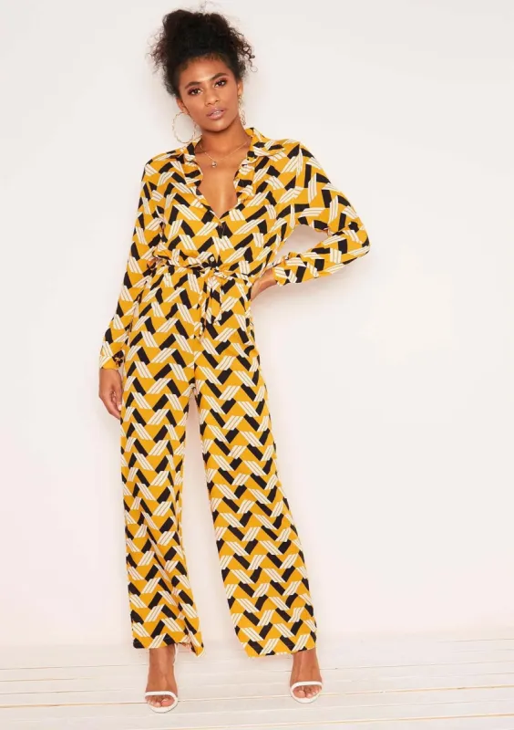Antonia Yellow Geometric Print Jumpsuit sold by Missy Empire