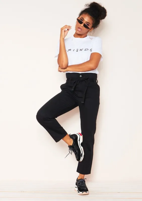 Brenda Black Denim Paperbag Jeans sold by Missy Empire