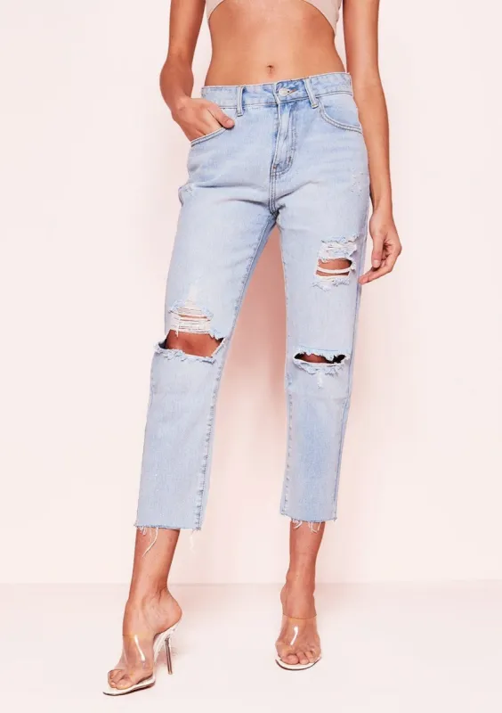 Annette Denim Light Wash Ripped Jeans sold by Missy Empire