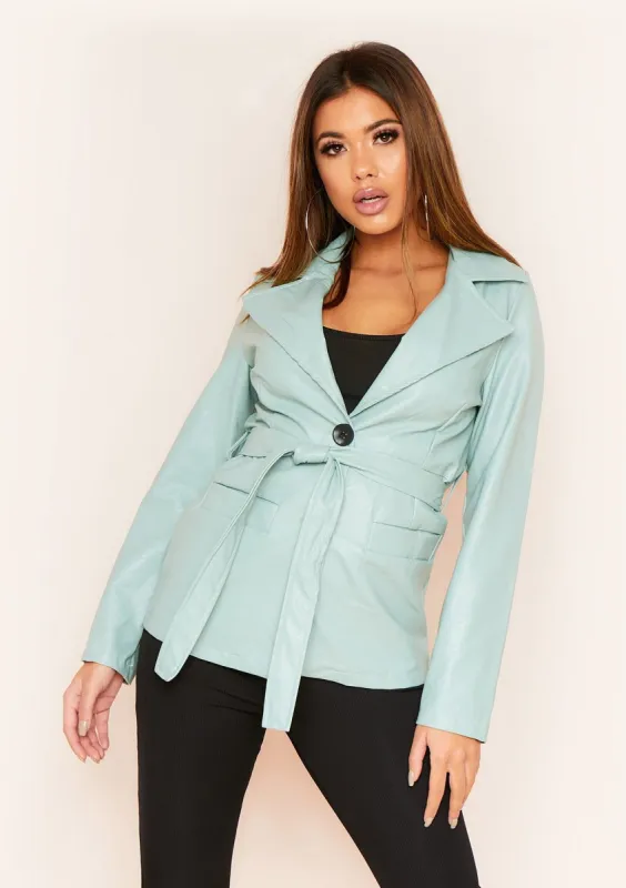 Giada Sage PU Vegan Leather Button Jacket sold by Missy Empire