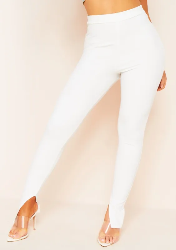 Laisha White Plain High Waisted Side Split Trousers sold by Missy Empire