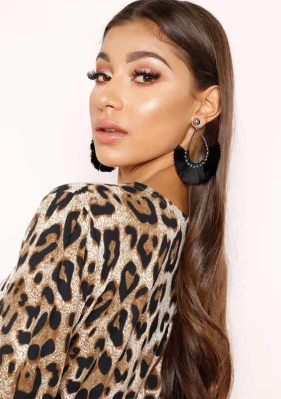 Siobhan Black Thin Teardrop Tassle Earrings sold by Missy Empire