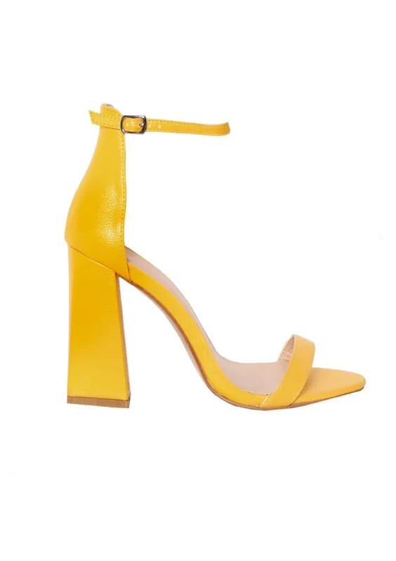 Jaide Yellow Faux Leather Block Heels sold by Missy Empire