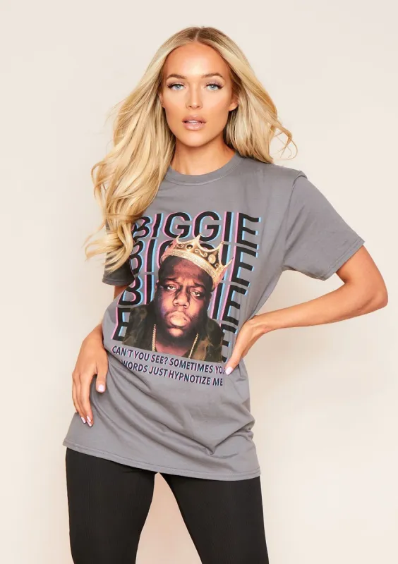 Donata Charcoal Biggie Smalls Slogan T-Shirt sold by Missy Empire