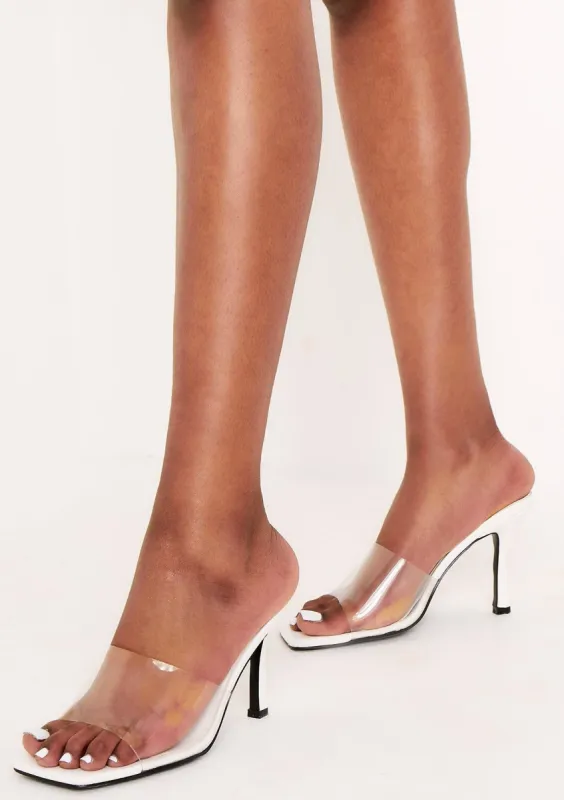 Alyson White Square Toe Perspex Mule Heels sold by Missy Empire