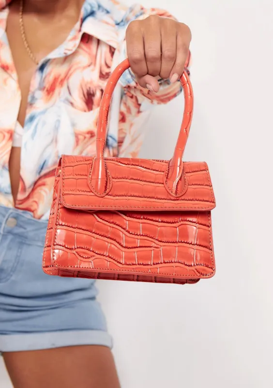 Abbie Orange Croc Print Vegan Leather Mini Bag sold by Missy Empire