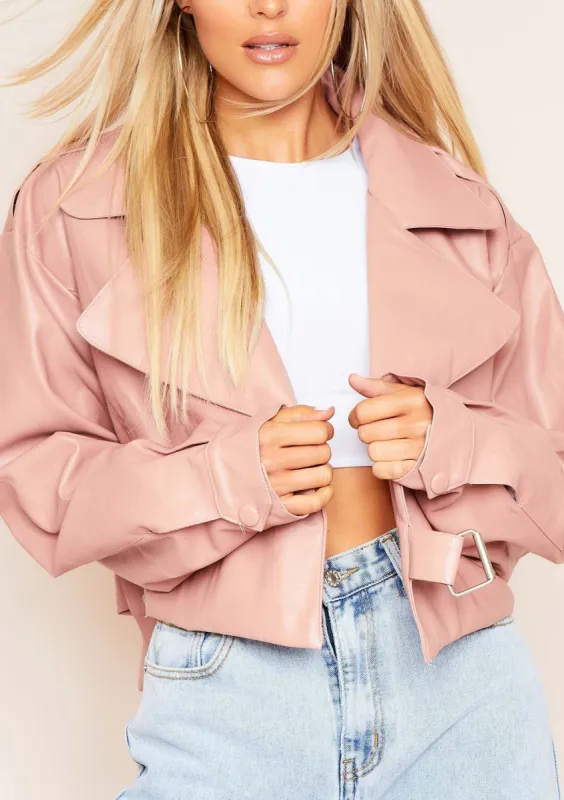 Alva Pink Cropped Faux Leather Jacket sold by Missy Empire