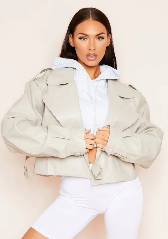 Alva Grey Cropped Faux Leather Jacket sold by Missy Empire