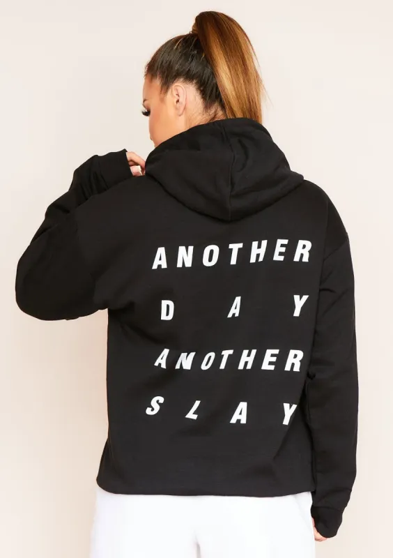 Mindy Black Another Day Another Slay Slogan Oversized Hoodie sold by Missy Empire