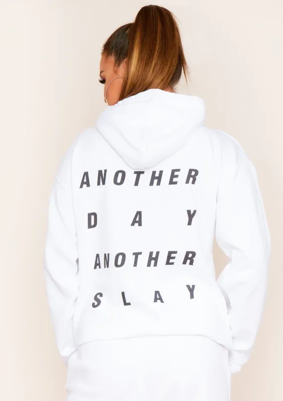 Mindy White Another Day Another Slay Slogan Oversized Hoodie sold by Missy Empire