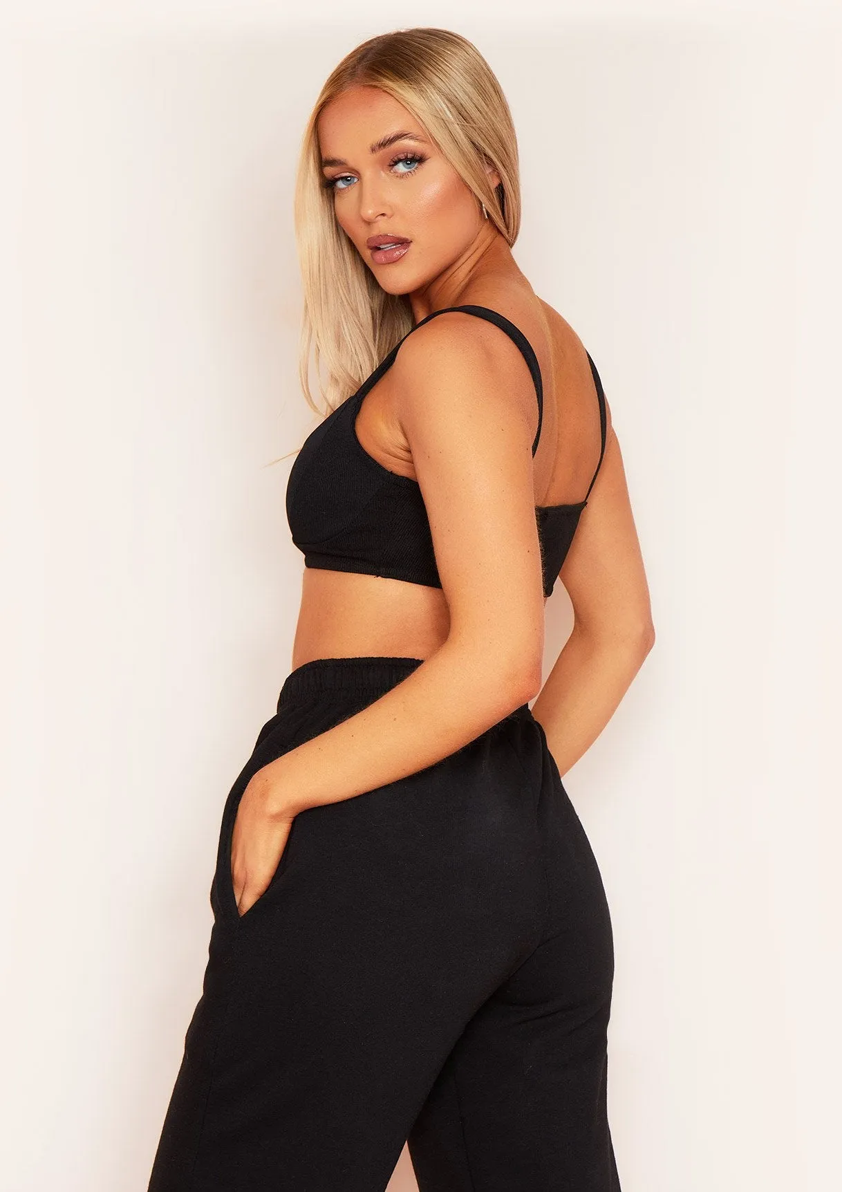 CariDee Black Ribbed Cupped Bralet Crop Top sold by Missy Empire product image thumbnail 2