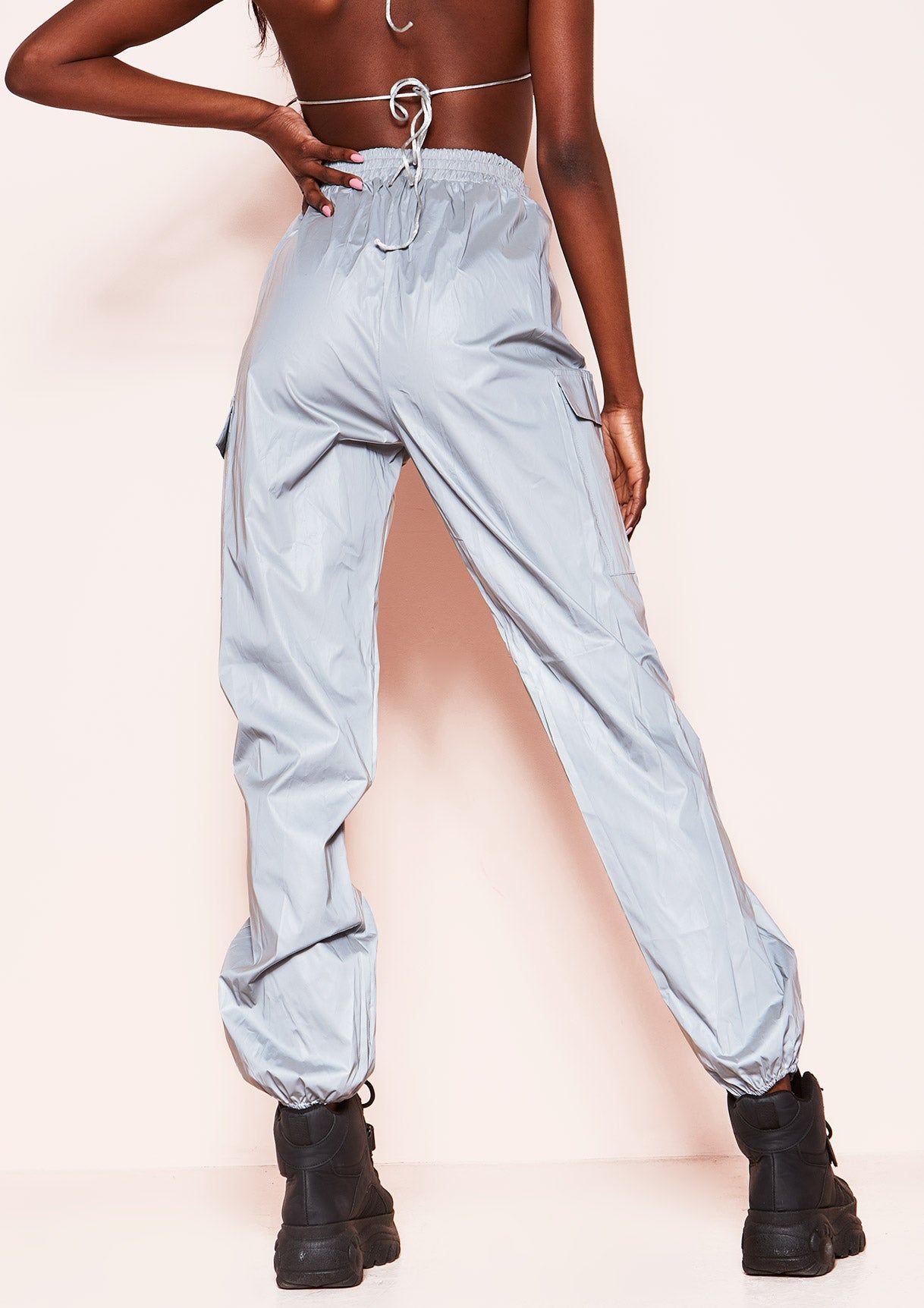 Zoe Silver Reflective Utility Cargo Trousers sold by Missy Empire product image thumbnail 5