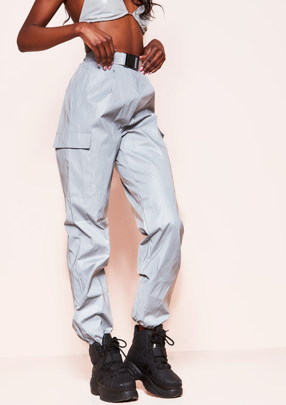 Zoe Silver Reflective Utility Cargo Trousers sold by Missy Empire product image thumbnail 2