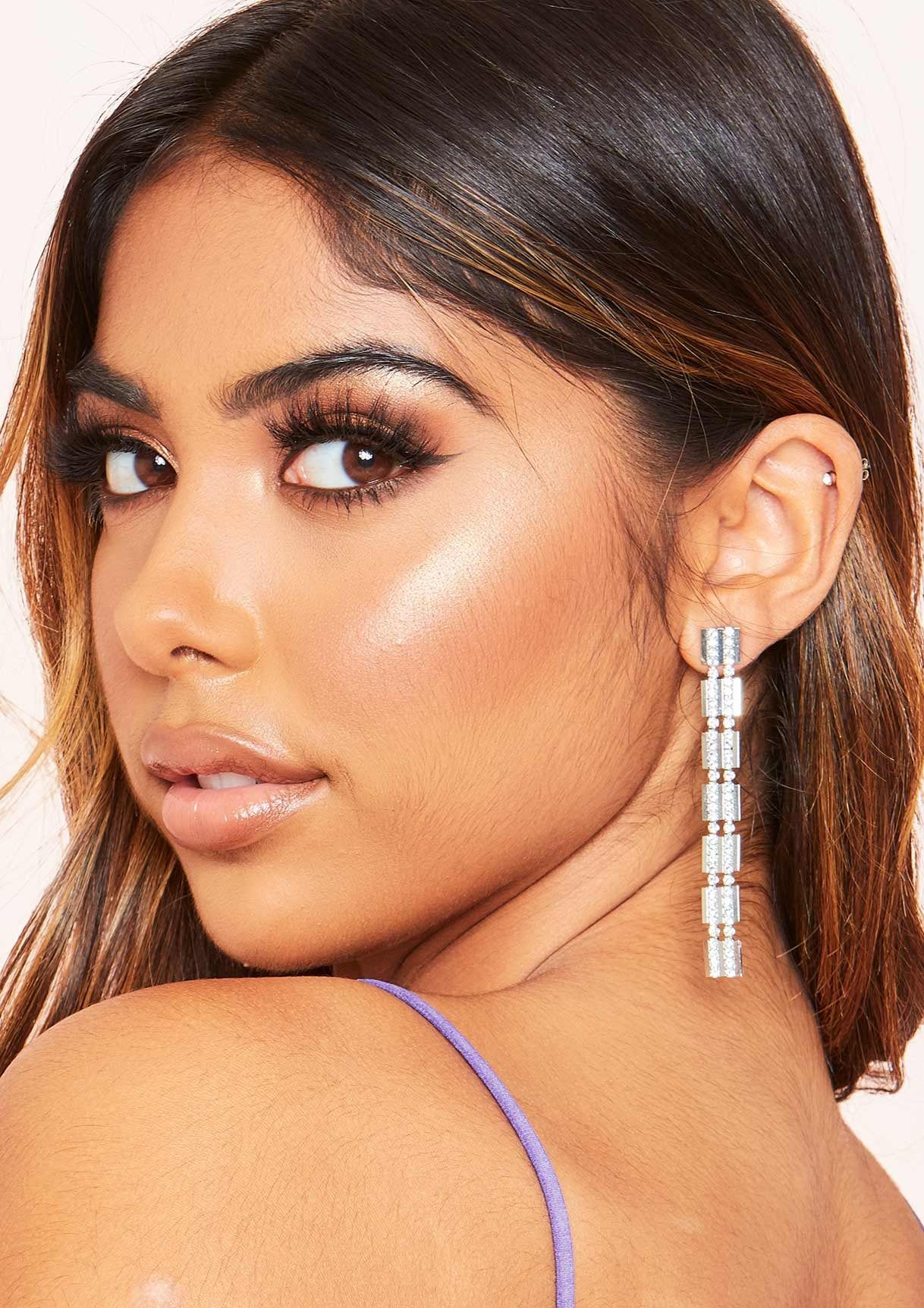 Saira Silver Diamante Drop Earrings sold by Missy Empire product image thumbnail 2