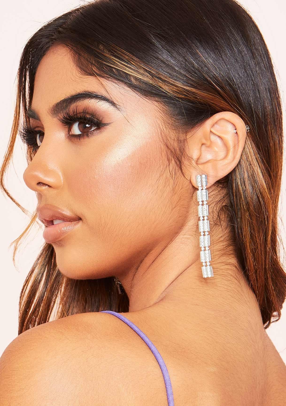 Saira Silver Diamante Drop Earrings sold by Missy Empire product image thumbnail 3