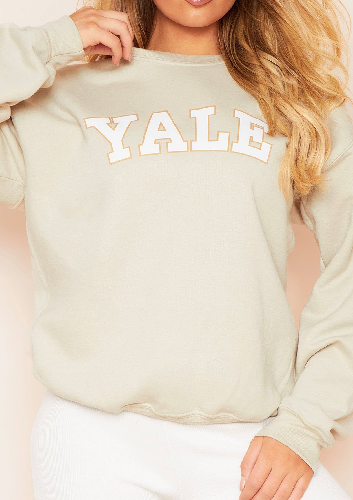 Mila Beige Yale Slogan Oversized Sweatshirt sold by Missy Empire product image thumbnail 2